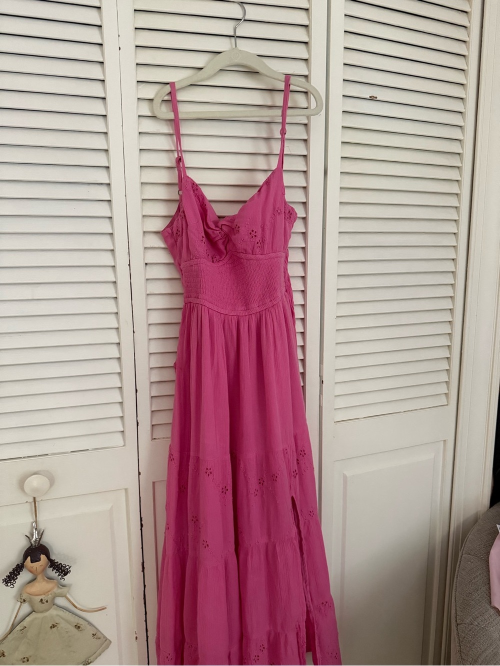 Hollister Hot Pink Eyelet Maxi Dress with Spaghetti Straps
